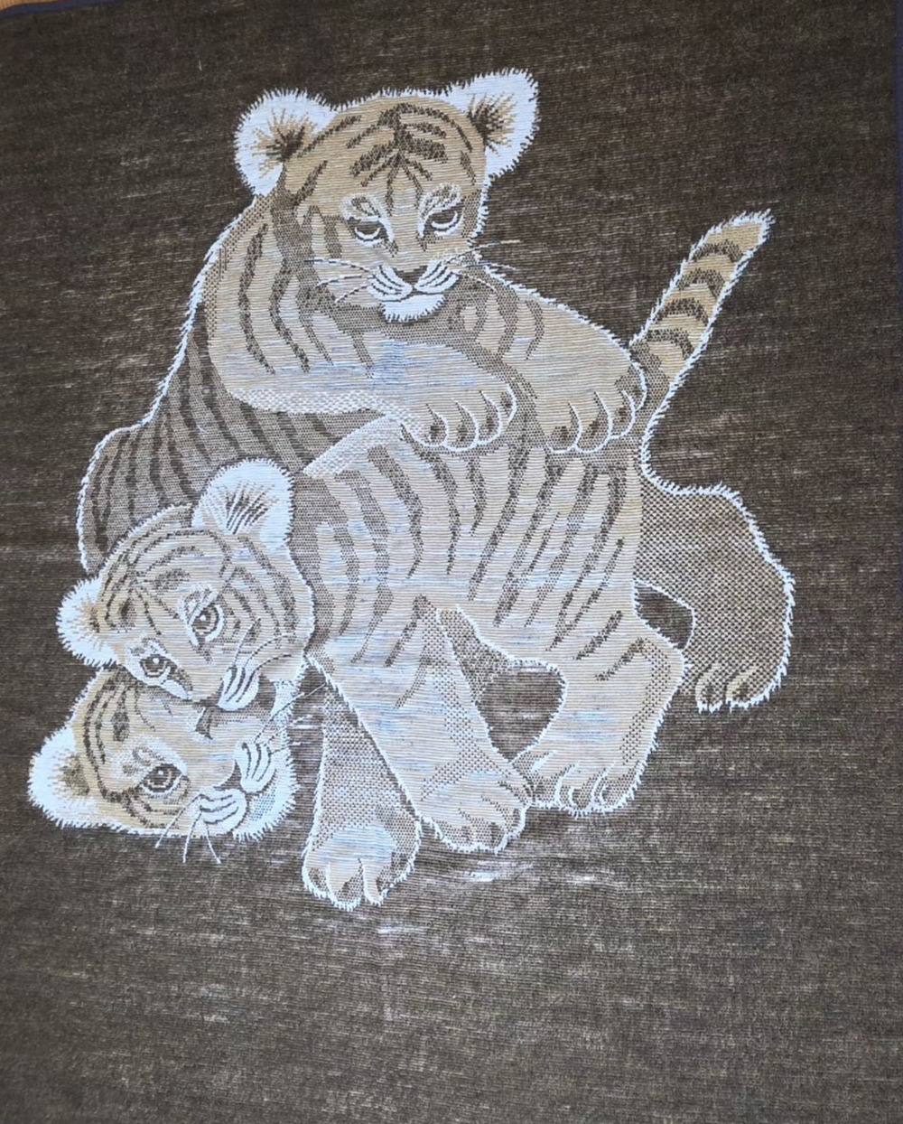 Biederlack Tiger Cubs Wildlife Vtg Throw 72x56 Reversible Retro Acrylic No Tag